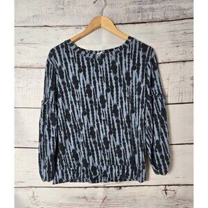 Kate Quinn Womens Blouse Size Small Blue Geometric Print Long Sleeve